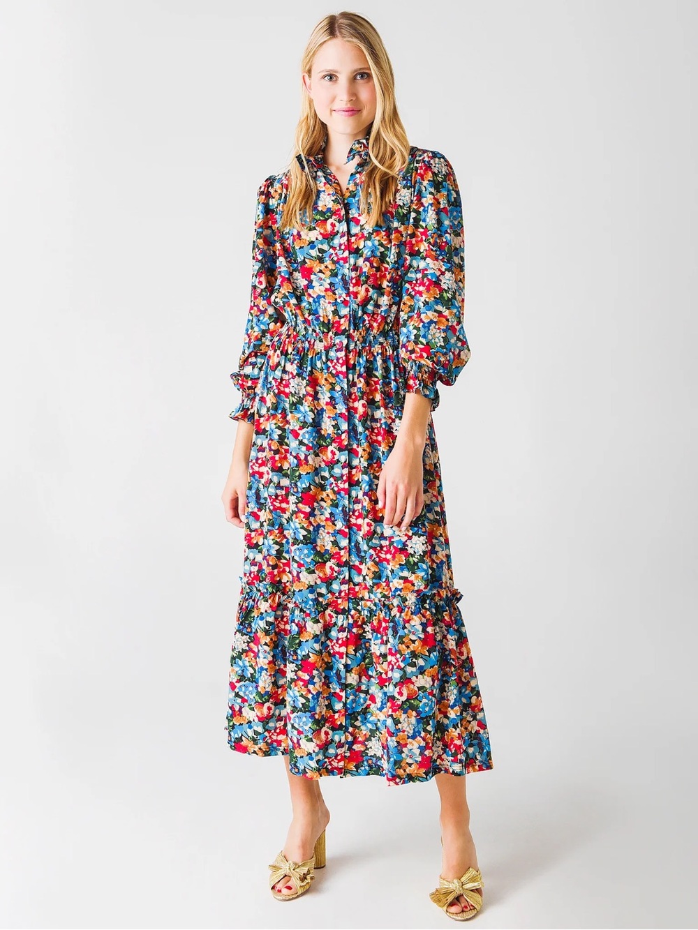 Hunter Bell New York Oakley Midi Dress Floral Ruffle Wild Rose Size Large